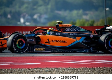 MOGYORóD, HUNGARY - July 29, 2022: Lando Norris, From The United Kingdom Competes For McLaren F1 . Practice, Round 13 Of The 2022 F1 Championship.