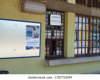 Balatonmáriafürdő, Hungary - July 30, 2020: Train Station Cashier With Informations At The Lake Balaton