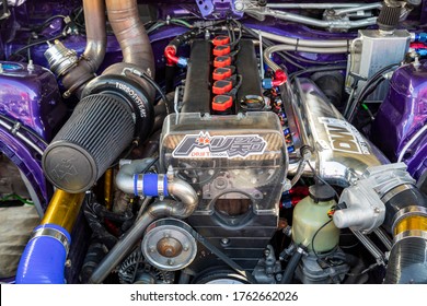 Tököl Hungary Jun 14 2020:  National Race Car Show.   Precision Muscle Car Engine That Produce Intense Horsepower And Incredible Speed. Used In Race Cars And Automotive Show Cars.