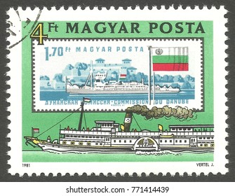 Hungary - Stamp Printed 1981, Multicolor Edition, Topic Ships And Steam Engines, Series Danube Commission, Paddlesteamer Zsofia, 1914