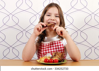 Hungry Girl Eating Chicken Wings 