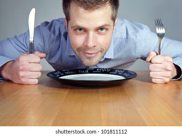 Hungry Man Waiting For Dinner