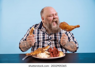 Hungry Mature Bearded Man Overweight Eats Stock Photo 2032905365 ...