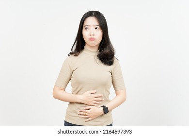 Hungry want to eat and touch stomach Of Beautiful Asian Woman Isolated On White Background