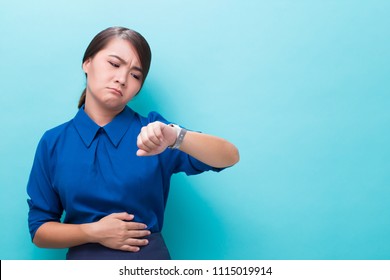 Hungry woman on isolated background