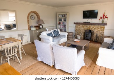 Hunstanton, Norfolk, UK  08/21/2018  Farmhouse style living room interior