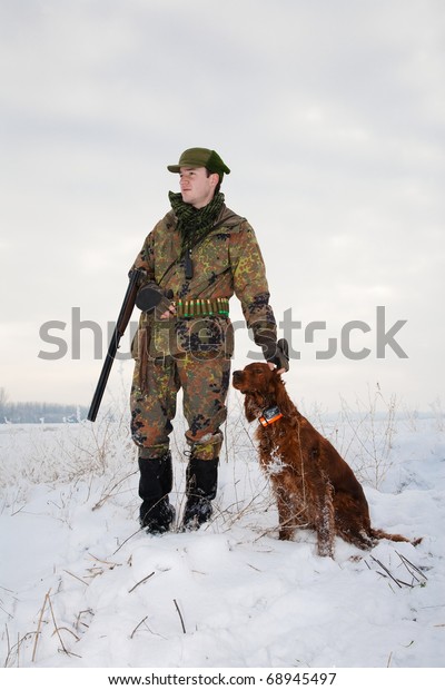 Hunter His Hunting Dog Waiting Hunt Stock Photo Edit Now 68945497