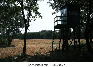 Hunters Hut Inside Woods Next To Open Field