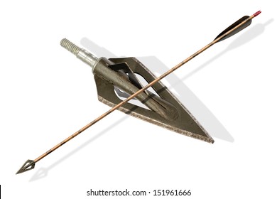 Hunting Arrow And Arrow Head Isolated On White With Shadow