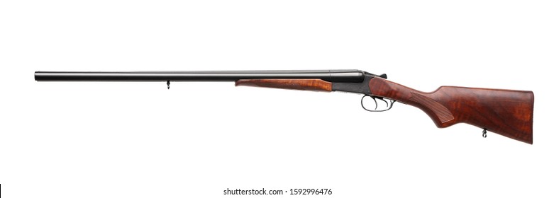 Hunting double-barrelled gun on a white background.  Double Shotgun isolated on  white back.