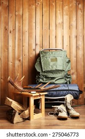 Hunting Gear On Wooden Background