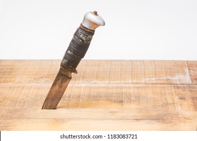 The Hunting Knife Stab On Wood Board