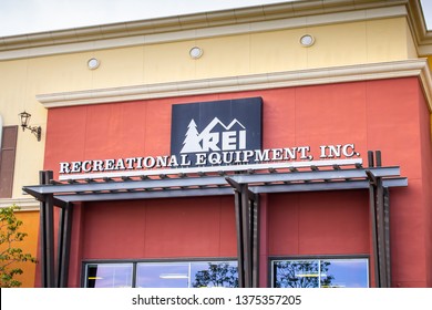 Huntington Beach, California/United States: 04/07/2019: A Store Front Sign For The Outdoor Gear Retailer Known As REI, Or Recreational Equipment Inc.