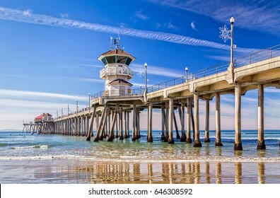 The Huntington Beach Pier in Huntington Beach, California.