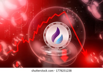Huobi Token HT coin in a soap bubble. Risks and dangers of investing to Huobi Token cryptocurrency. Collapse of the exchange rate. Unstable concept. Down drop crash bubble - Shutterstock ID 1778251238