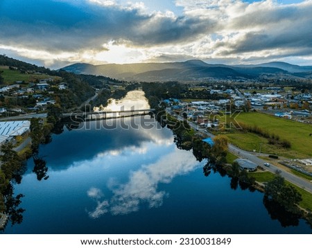 Huon River Bridge and Huonville Town centre from the air