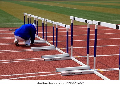 Hurdle Bracket On Red Plastic Runway