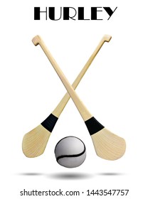 Hurley Ball And Hurley Stick Bats Isolated On White Background. This Has Clipping Path.