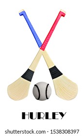 Hurley Ball And Hurley Stick Bats Isolated On White Background. This Has Clipping Path