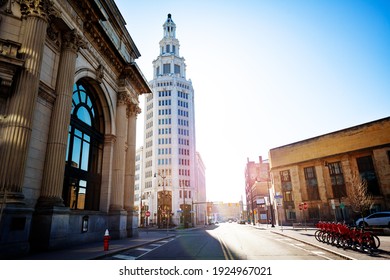 Huron street view in Buffalo towards the Electric Tower, NY USA - Shutterstock ID 1924967021