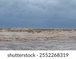 Hurricane 2021 in Playa del Carmen Quintana Roo Mexico extreme wind storm and thunderstorm with extremely high tsunami waves on the beach.