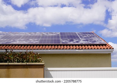 Hurricane Damaged Roof by thunderstorm solar panel on house damaged and broken by hail storm after thunderstorm violent - Shutterstock ID 2205788775