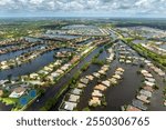 Hurricane Debby tropical rainstorm flooded residential homes in suburban community in Sarasota, Florida. Aftermath of natural disaster