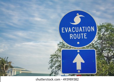 Hurricane Evacuation Route Road Sign on blue with arrow