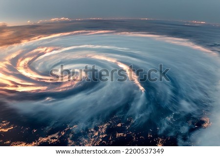 Hurricane Florence over Atlantics. Satellite view. Super typhoon over the ocean. The eye of the hurricane. The atmospheric cyclone.View from outer space Some elements of this image furnished by NASA