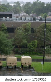 Hurricane Gustav Winds And Rain Batter Military Vehicles And Trees In New Orleans, Louisiana.