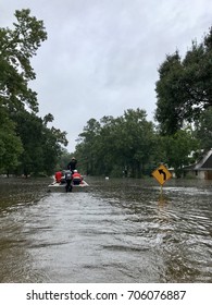 Hurricane Harvey 2017, Flooding In North Hill Estates Off East Cypresswood In Spring Texas, A Couple Miles North Of Houston.