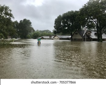 Hurricane Harvey 2017, Flooding In Spring Texas A Couple Miles North Of Houston Off East Cypresswood  Drive.