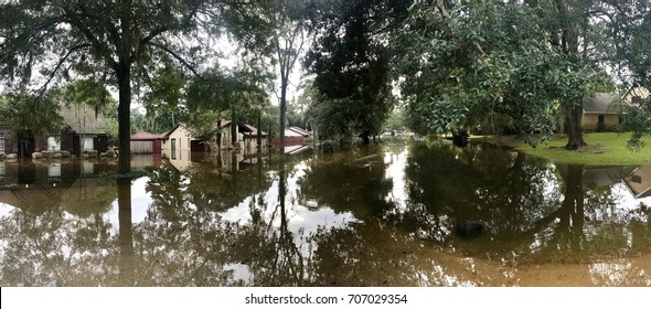 Hurricane Harvey flood water receding in North Hill Estates. Location: Spring, Texas a couple miles north of Houston.