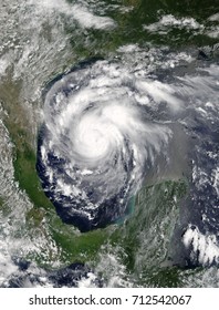 Hurricane Harvey In The Gulf Of Mexico. Viewed From Space. Elements Of This Image Are Furnished By NASA.