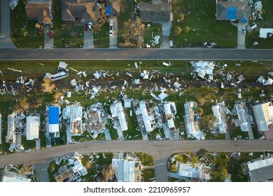 Hurricane Ian destroyed homes in Florida residential area. Natural disaster and its consequences - Shutterstock ID 2210965957