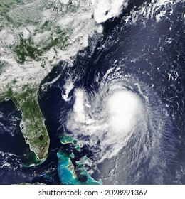 Hurricane Ida is approaching the coast USA. The eye of the  typhoon. Severe tropical storm. Satellite view  Some elements of this image furnished by NASA