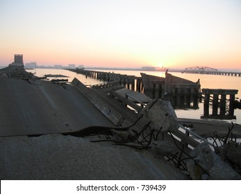 Hurricane Katrina Bridge Damage Near Biloxi, Mississippi.