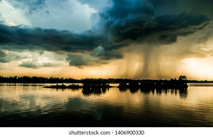 Hurricane Over Louisiana. Storm Clouds And Rain Over The Mississippi