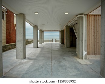 Hurricane Proof House Built On Cement Stilts Overlooking The Ocean, With Architectural Perspective