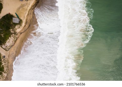 Hurricane Waves Eroding A Beach In New England