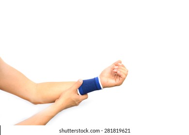 Hurt Hand With A Wrist Support Isolated On White Background