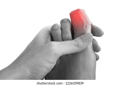 Hurt Toe With Band Plaster Aid Pain Concept