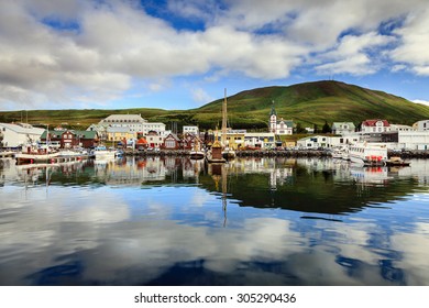 Husavik Harbor In Northern Iceland