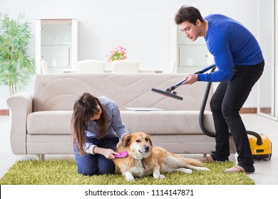 Husband Cleaning House From Dog Fur