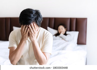 Husband Feels Stressed And Pressured From The Problem Of Erectile Dysfunction While The Disgruntled Wife Lay In Bed After Having Sex