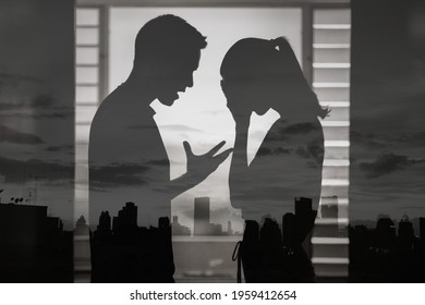 Husband screaming a wife. Bad relationship, and domestic abuse concept. 