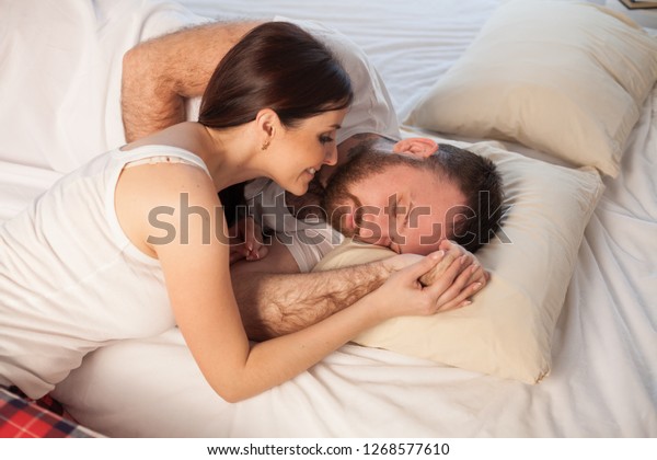 Husband Wife Bed Morning Woke Bedroom Stock Photo Edit Now