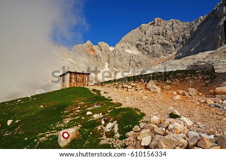 Similar – Image, Stock Photo Panorama with Schoebiel SAC mountain hut and matterhorn