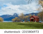 A hut on the shore of Lake Wakatipu in Glenorchy, Otago, New Zealand
