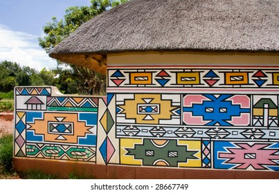 A Hut Showing The  Traditional Way In Which The Ndebele Tribe Of South Africa Paint Their Houses